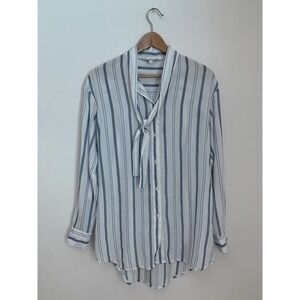 Elizabeth & James Button Up Women Sz S Tie Neck Striped Long Sleeve Office Work